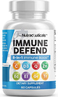 Clean Nutraceuticals Immune Defense Support Supplement 8 in 1 with Zinc 50mg Quercetin VIT C 1000mg Vitamin D3 5000 IU Elderberry Ginger - Immunity System Booster for Adults Vegan - 60 Count