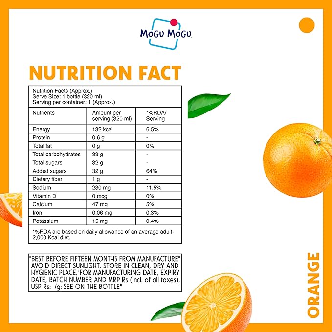 Mogu Mogu Lychee &amp Orange Juice Drink with Nata de Coco Jelly 320ml (Pack of 6)| Refreshing Tropical Thai-Made Sip &amp Chew Beverage