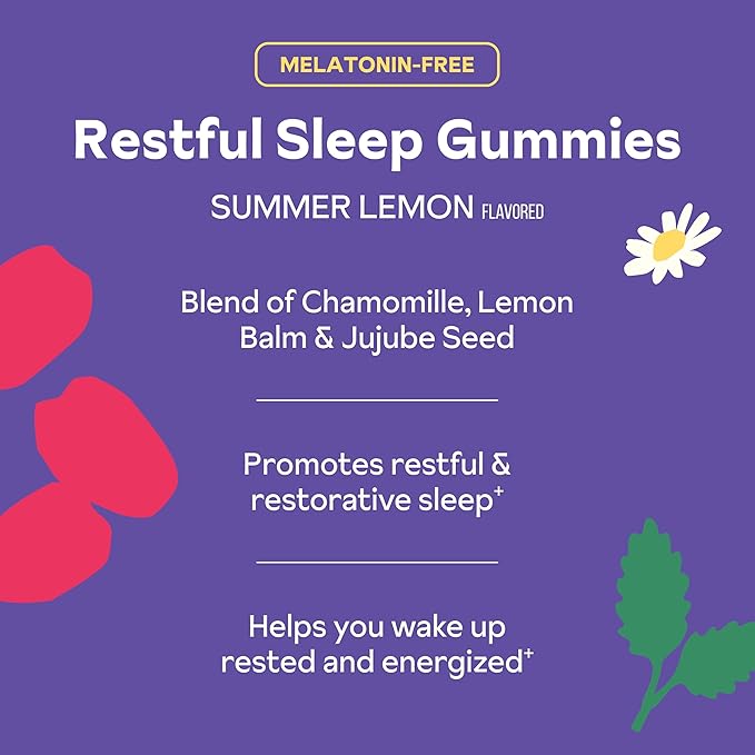 Melatonin Free Natural Sleep Aid Gummies for Adults | NO Melatonin | Herbal Jujube &amp Chamomile Lemon Balm - Deep Sleep Supplement &amp Relaxation for zzz 45 per Pack (45 Vegan Gummies (1 Pack))