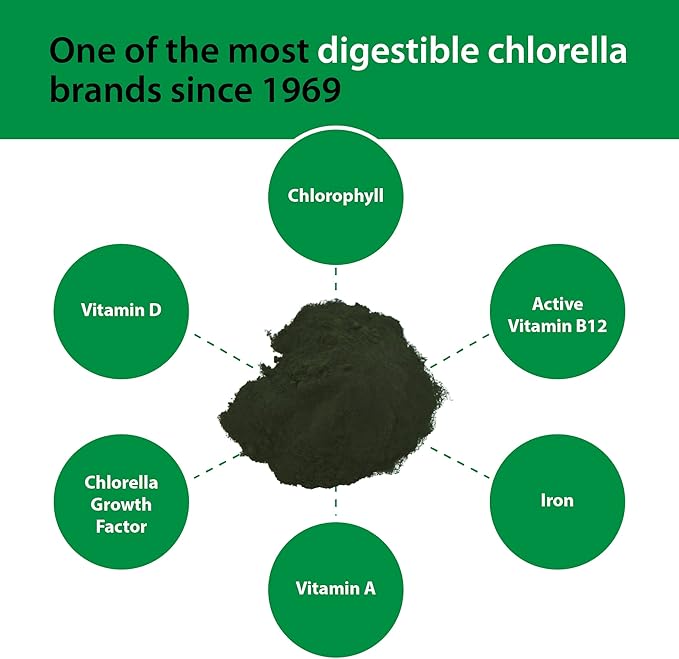 Sun Chlorella Powder Green Algae Superfood Supplement Supports Whole Body Wellness Immune Defense Gut Health &amp Natural Energy Boost - Chlorophyll B12 Protein - Non-GMO - 10 Servings