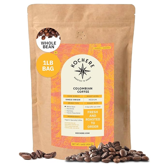 Kochere Colombian Specialty Whole Bean Coffee – 1LB Medium Roast – Single Origin Farm Direct Freshly Roasted to Order – Smooth Chocolate &amp Berry Notes