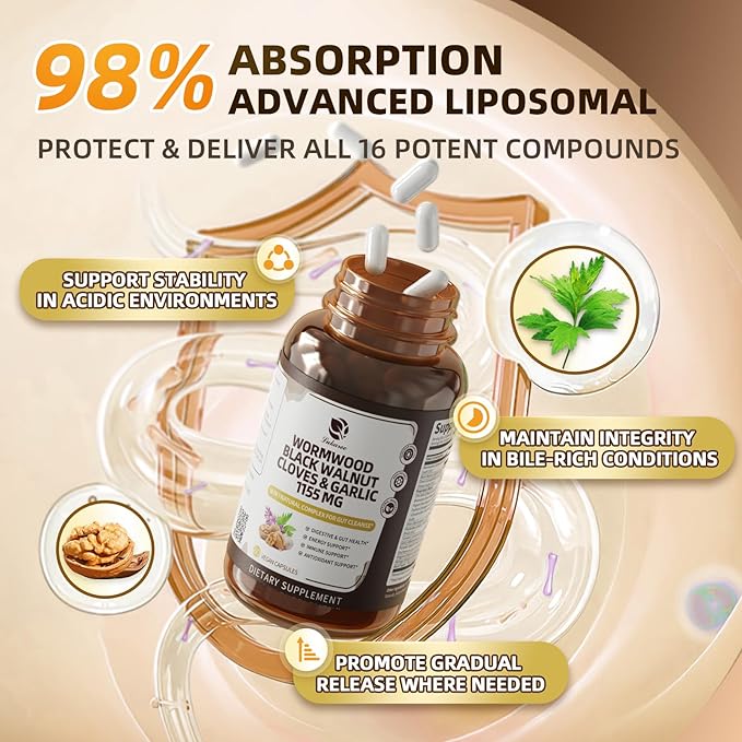 Lukaree 16-in-1 Wormwood Black Walnut Clove Cleanse for Humans Capsules – Natural Gut Detox &amp Digestive Health with Pumpkin Seeds Garlic Oregano Turmeric Liposomal Tech 98% Absorption Vegan 1155
