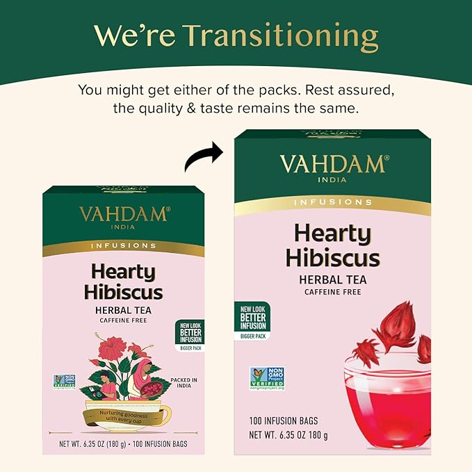 VAHDAM Hibiscus Tea (100 Tea Bags)| Caffeine Free Non-GMO Direct from Source Eco-Friendly Individually Wrapped Tea Bags