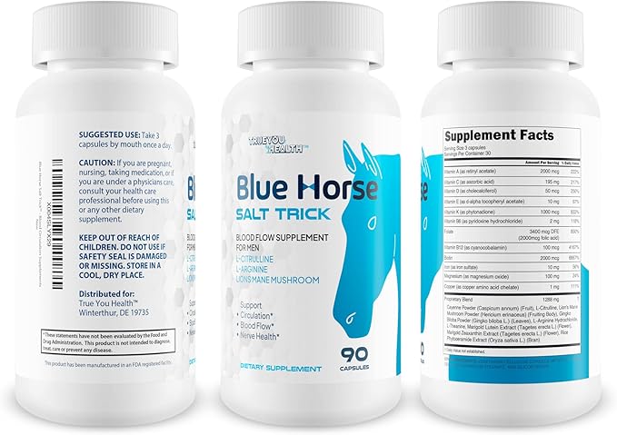 Blue Horse Salt Trick - Our Best Blood Flow Supplement for Men - Our Best Circulation Supplement - Male Circulation Supplements Nitric Oxide Vasodilator to Improve Blood Flow 7 Blue Salt Trick for Men