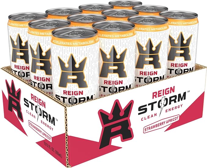 REIGN Storm Strawberry Apricot Fitness &amp Wellness Energy Drink 12 Fl Oz | Pack of 12