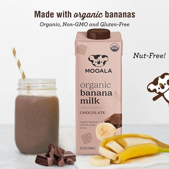 Mooala – Organic Chocolate Bananamilk 32 fl oz (Pack of 6) – Shelf-Stable Non-Dairy Nut-Free Gluten-Free Plant-Based Beverage