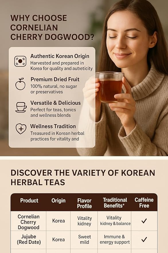 Cornelian Cherry Dogwood (Cornus officinalis) (한국산 산수유) – Authentic Korean Herbal Fruit Tea | Natural Wellness &amp Vitality Support | Traditional Medicinal Herb from Korea | 4oz/113g Dried Fruit