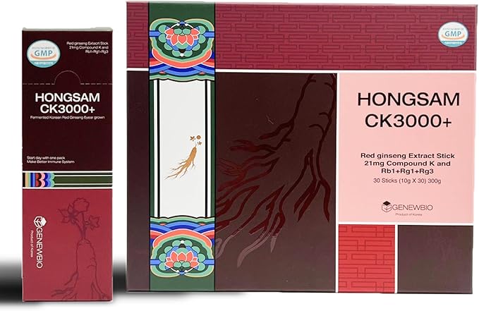CK3000+ 6 Year Old Panax Red Ginseng Extract 100% 3000mg per Stick High Ginsenoside (30mg) No Sugar No Additives Fermented Korean Red Ginseng Energy &amp Immune Support 30 Sticks