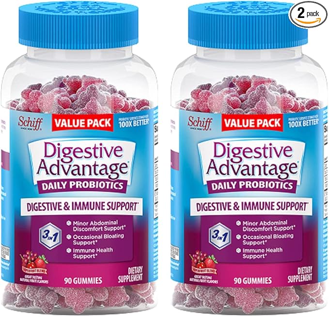 Digestive Advantage Daily Probiotic Gummies for Digestive &amp Gut Health for Men and Women Superfruit Flavor Red 180 Count Pack of 2