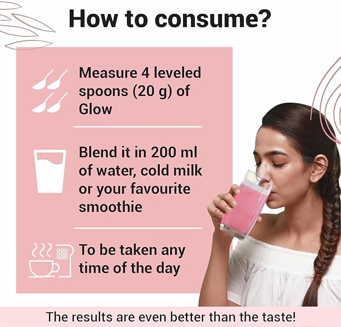 Collagen_Builder Glow Powder for Brighter &amp Youthful Skin Plant-Based Supplement with Rose Water Veg Beauty Protein Evening Primrose 100IU No Added Sugar 300gm for Men and Women
