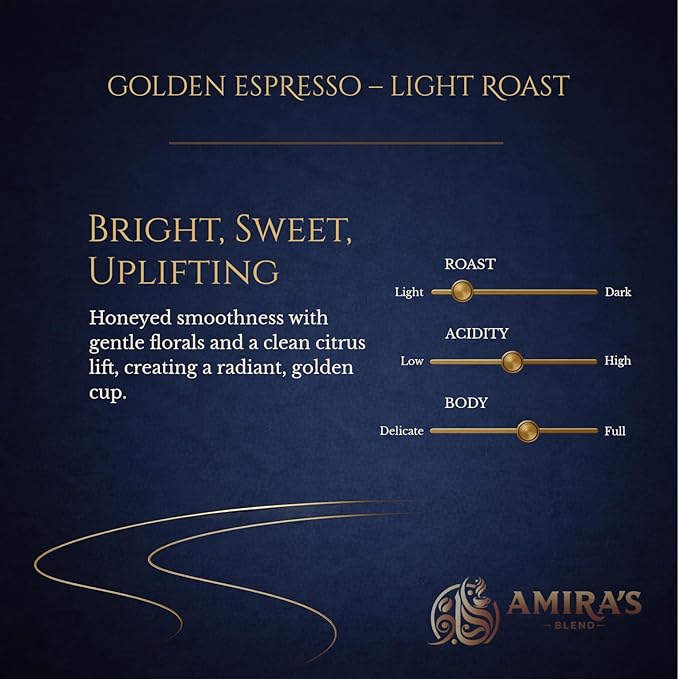 Amira’s Blend Golden Espresso – Light Roast Sweet Espresso Blend Specialty Grade Freshly Roasted Always – Espresso Reimagined (Whole Bean 12oz)