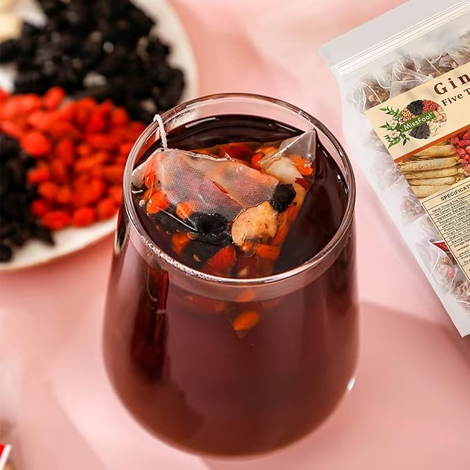 Ginseng Five Treasure Tea Kidney Tea Formula Ginseng Six Treasure Natural Detox for Men &amp Women Organic Chinese Herbal Tea 6 Precious Ingredients Formula (2 Bags 50 Pcs)