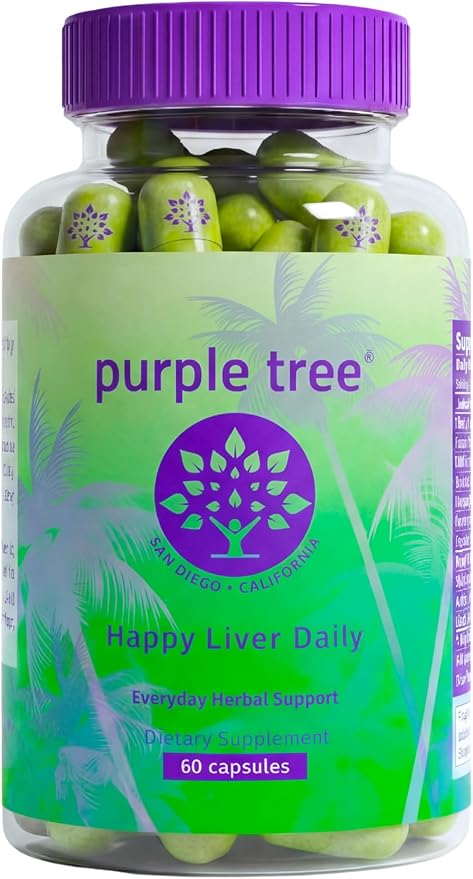 purple tree Happy Liver Daily | Liver Support Supplement with Milk Thistle Dandelion Artichoke Turmeric &amp Liposomal Glutathione | Antioxidant &amp Daily Liver Wellness | 60 Vegan Capsules