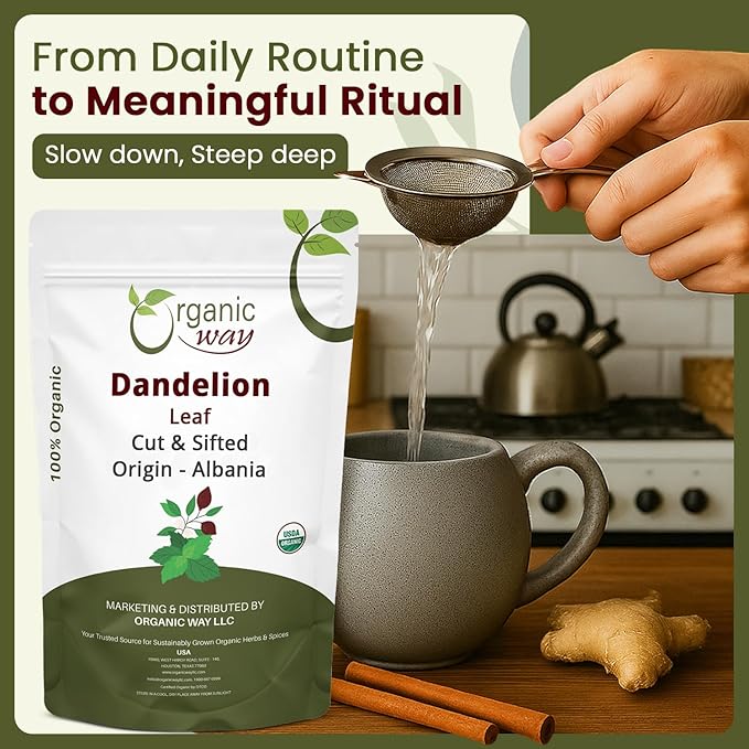 Organic Way Dandelion Leaf (Taraxacum Officinale) Cut &amp Sifted - Herbal Tea | European Wild-Harvest | Kosher &amp USDA Certified | Vegan Non-GMO &amp Gluten Free | 100% Raw from Albania (1LBS /