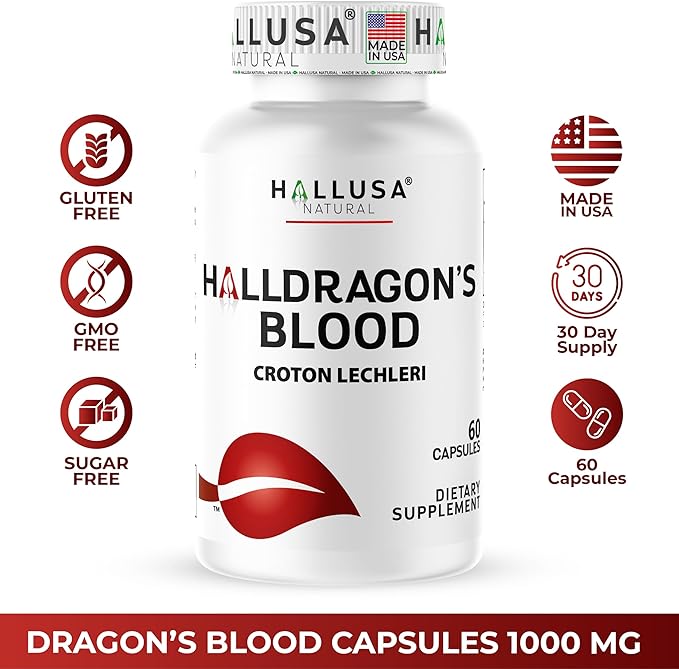 Dragon’s Blood Capsules 1000mg Croton Lechleri Extract (Sangre de Drago Sangre de Grado) Natural Digestion Support Skin Healing Ulcers Stomach Sensitivity Scarring Antioxidant Support 60 Count