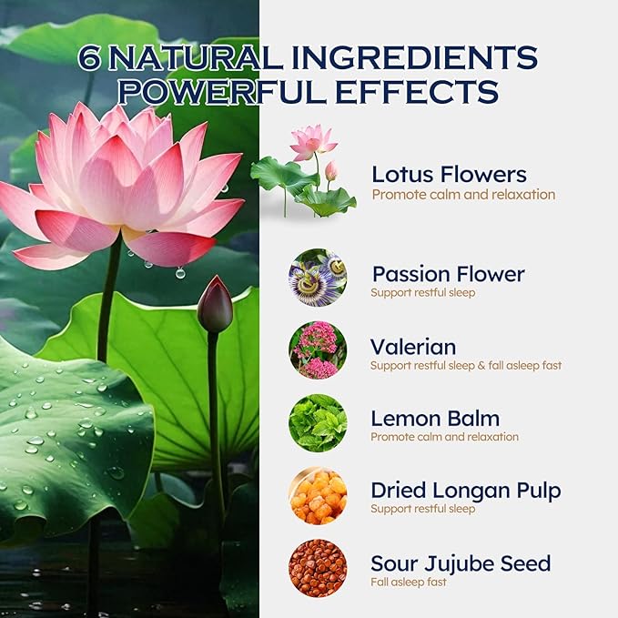 Lotus Flowers Extract Drops for Relaxation Restful Sleep Support 6-in-1 Herbal Supplement with Valerian Passion Flower and More. High Concentration &amp Fast Absorption Liquid Form. 2oz