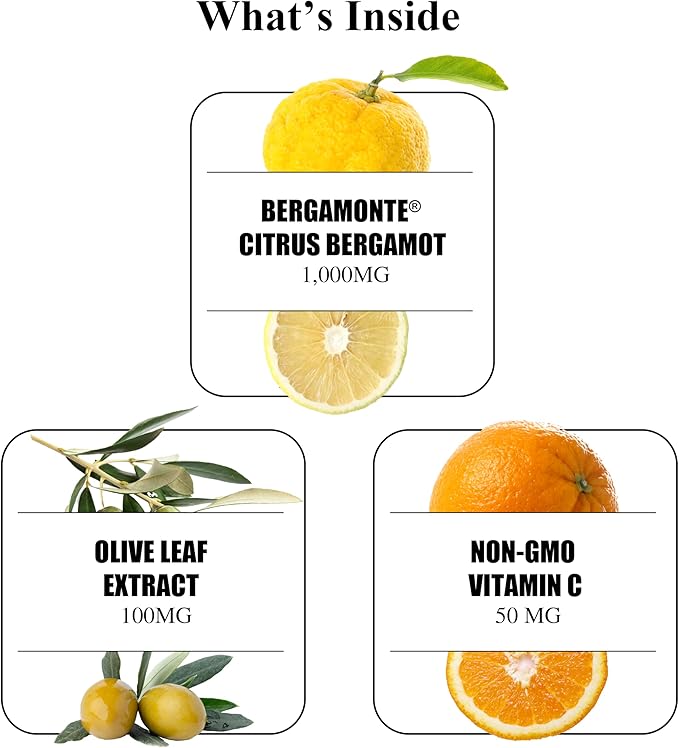 Durable Heart – Bergamonte Citrus Bergamot 1000 mg + Olive Leaf Extract + Vitamin C - Heart Health Supplement for Healthy Cholesterol - Doctor Formulated Vegan Non-GMO Made in USA (180 Capsules)