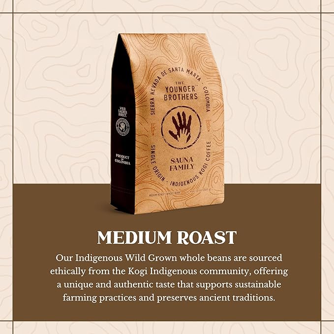 The Younger Brothers Trading Co. – Kogi Sauna Family Indigenous Wild-Grown Coffee Medium Roast Whole Bean 12 oz (Pack of 5)