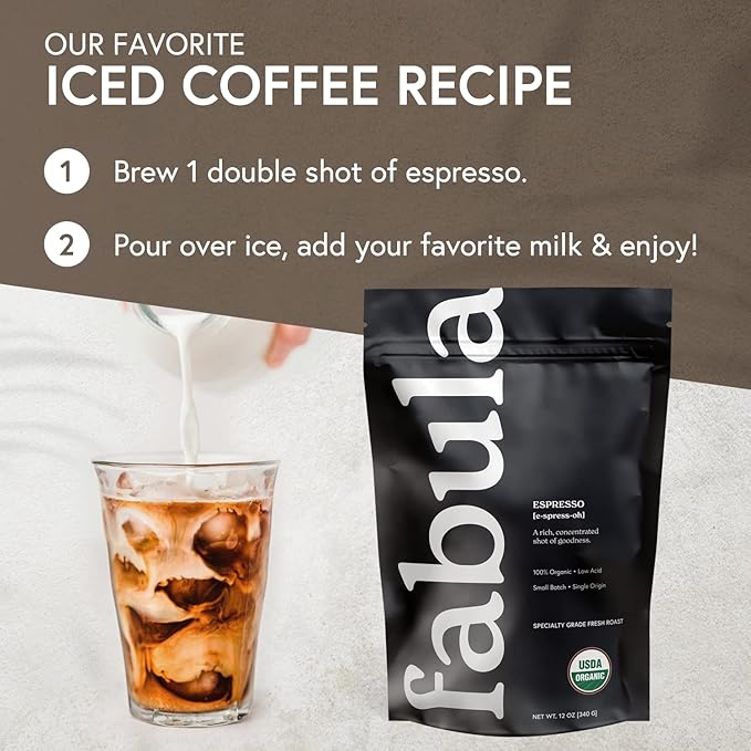 Fabula Low Acid Coffee Beans Whole Organic Espresso Coffee - Non-GMO - No Molds - Mycotoxins Pesticides Free - Single Origin Coffee - 12 Oz
