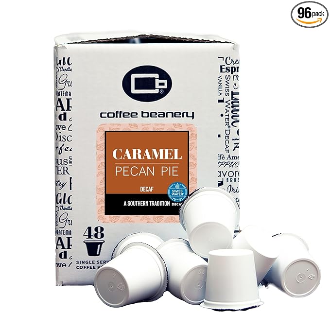 Caramel Pecan Pie Decaf Coffee Pods by Coffee Beanery | 96ct Bulk Flavored Decaf Coffee Pods Medium Roast Coffee