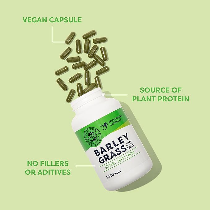 Vimergy Barley Grass Juice Capsules– Clean Superfood-Packed Capsule – Promotes Cardiovascular Health* – Non-GMO Vegan &amp Gluten-Free – 240 caps