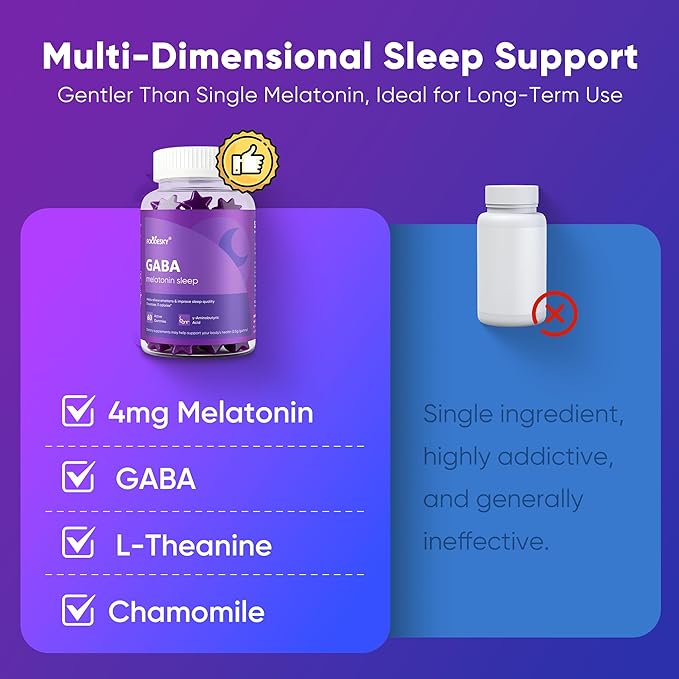 GABA Sleep Gummies | Natural Mood Support &amp Restful Sleep | 60 Gummies | Sugar-Free Calorie-Free | Non-Habit Forming (2PCS)