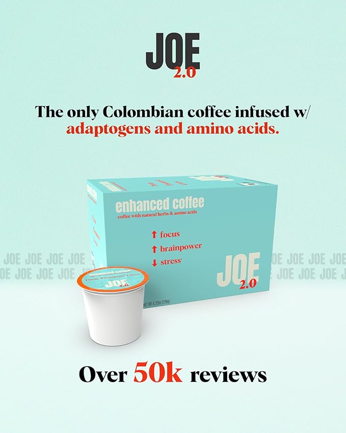 Joe 2.0 Nootropic Coffee Pods – Organic Medium Roast with Lion’s Mane Ashwagandha L-Tyrosine &amp L-Theanine | Focus Brainpower &amp Stress Support | Vegan Keto Eco-Friendly