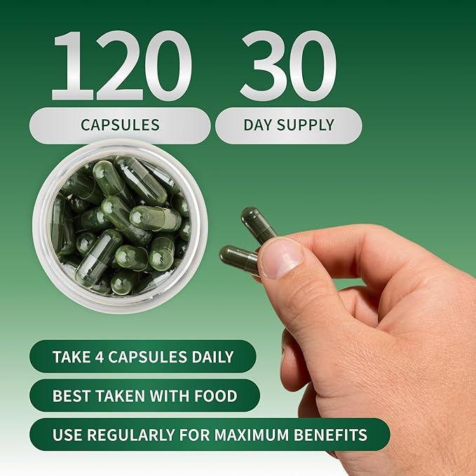 Snap Supplements Organic Spirulina and Chlorella - Protein Rich Blue Green Algae Superfood Supplement for Energy and Immune Support 120 Vegetarian Capsules (30 Servings 1 Month Supply)