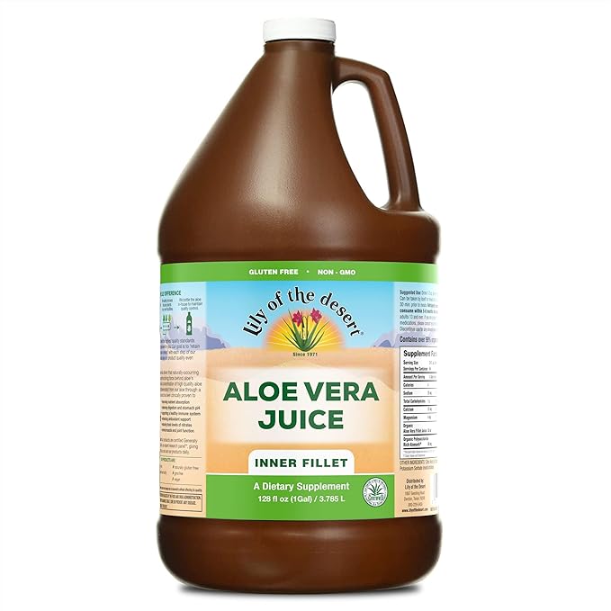 Lily of the Desert Aloe Vera Juice - Inner Fillet Aloe Vera Drink Organic Aloe Juice with Natural Vitamins Digestive Enzymes for Gut Health Stomach Relief Wellness Glowing Skin 128 Fl Oz