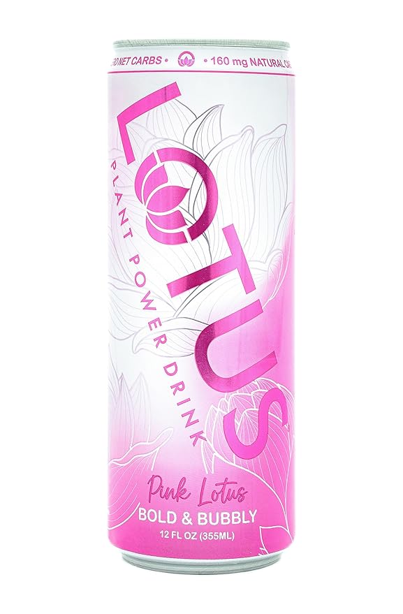 Pink Lotus Plant Power Drink™ | Sugar Free Low Calorie | 160 mg Natural Caffeine from Green Coffee Bean | Plant-Based Ingredients | Zero Sugar | 10 Calories | 12 oz Cans | 12 Count