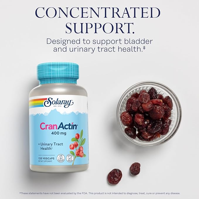 SOLARAY CranActin Cranberry Extract 400 mg - Cranberry Supplements for Women and Men - Bladder and Urinary Tract Health Support with Vitamin C - Vegan 60-Day Guarantee 120 Servings 120 VegCaps