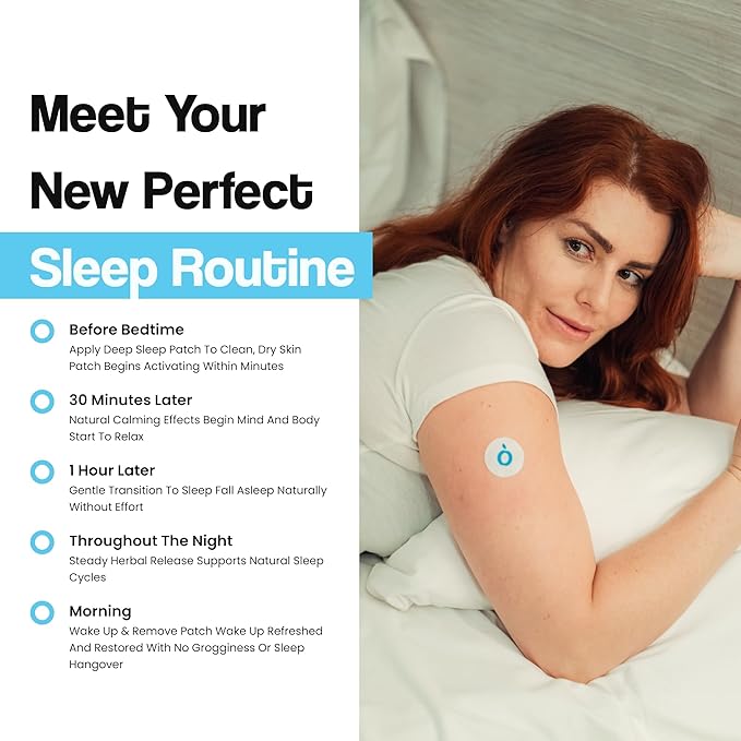 Natural Melatonin-Free Herbal Sleep Patches for Adults - No Added Hormones - 8-Hour Time-Release Formula - Ashwagandha Magnesium Passionflower Valerian Root Lemon Balm &amp Chamomile