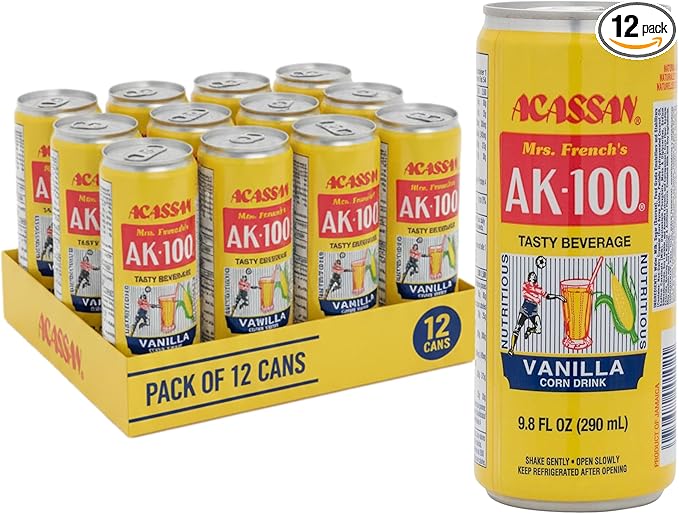 Acassan Mrs. French Ak-100 Vanilla Corn Drink 9.8 fl Oz (Pack of 12)
