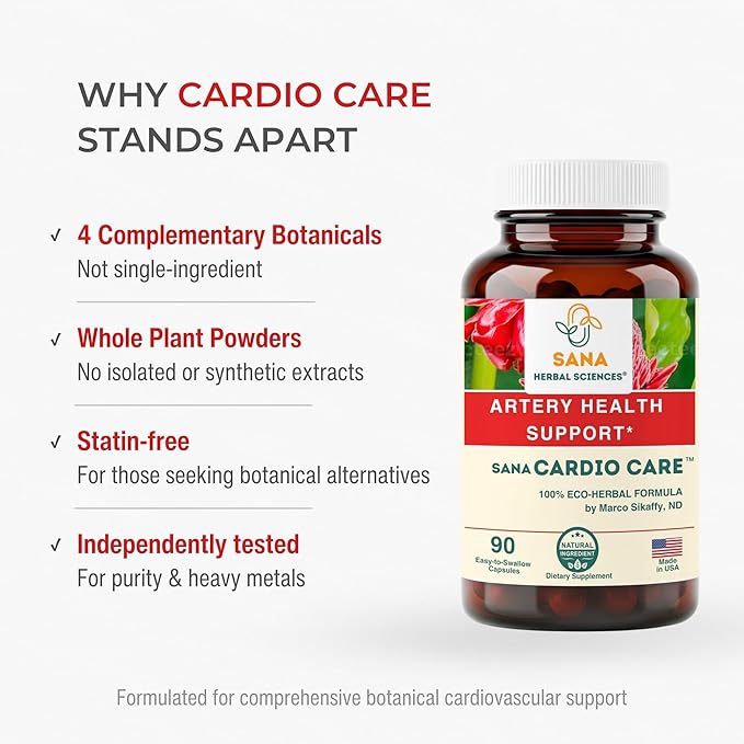 2-Pack | Artery Plaque Maintenance Supplement – Plant-Based Formula for Healthy Cholesterol Levels and Blood Circulation | with Hawthorn Arjuna &amp Ginger | 90 Capsules | Sana Cardio Care