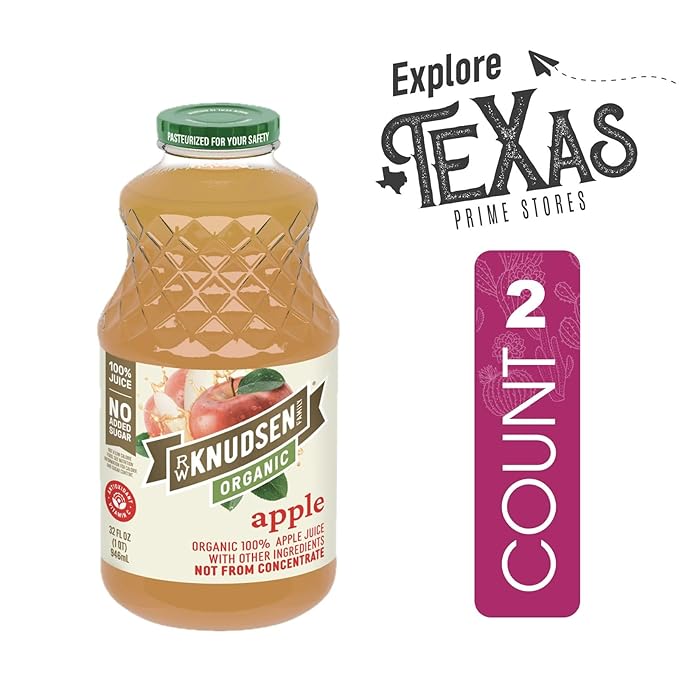 R.W. Knudsen Organic 2-Pack Organic Apple Fruit Juice 100% USDA 32 fl oz Glass Bottle + 1 Utility Freebie by Lavinia
