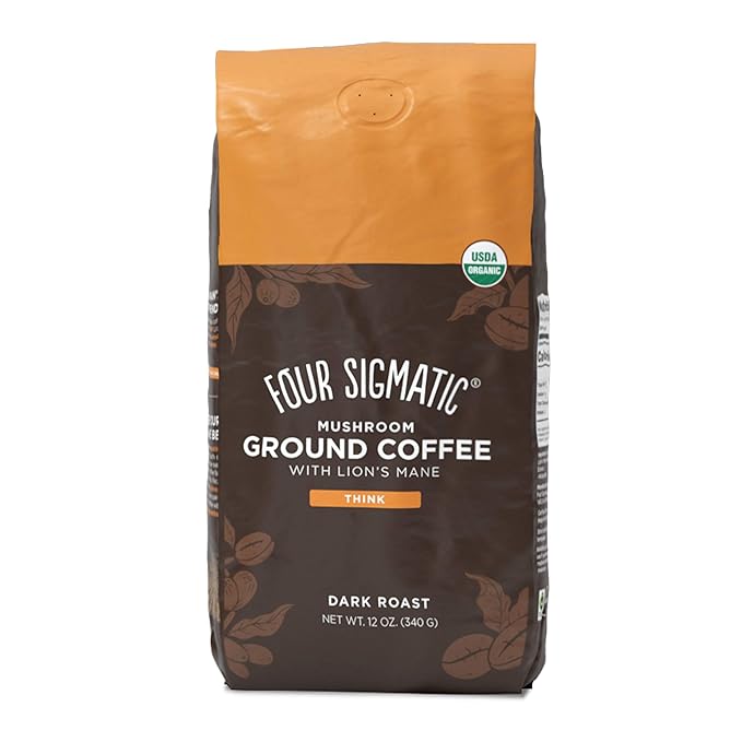 Four Sigmatic Mushroom Ground &amp Instant Coffee - Organic Fair Trade with Lions Mane &amp Ashwagandha 12 Oz &amp 10 Count