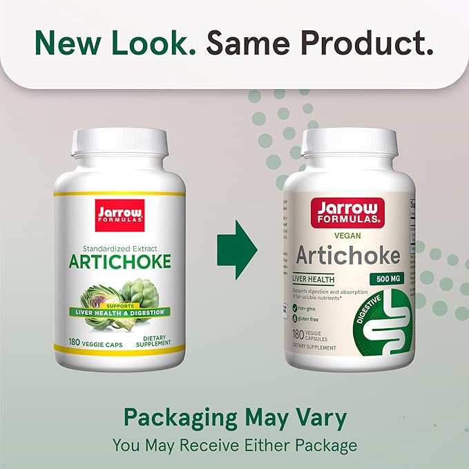 Jarrow Formulas Artichoke 500 mg - Standardized Artichoke Extract - 180 Servings (Veggie Caps) Support Liver Health &amp Digestion - Dietary Supplement - Non-GMO - Gluten Free - Vegan