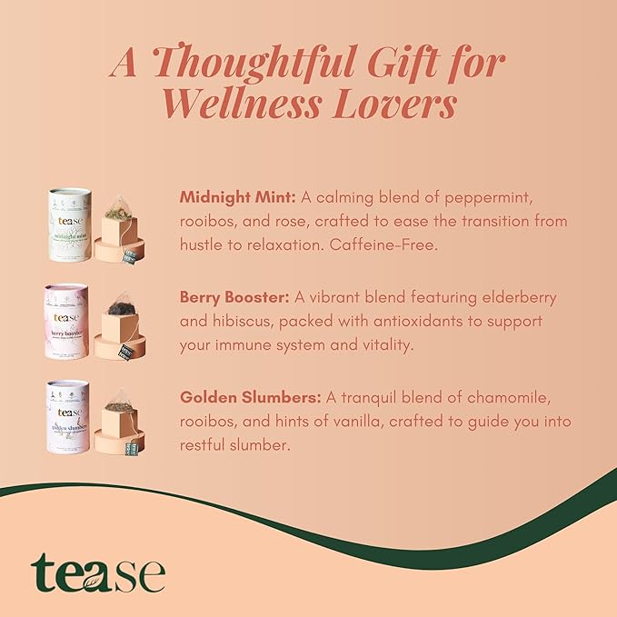 Tease Tea Herbal Tea Set - Seasonal Gift with Elderberry Peppermint and Rooibos Gifts for Tea Lovers Organic Drink Set