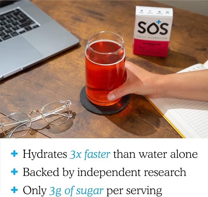 SOS Daily Electrolyte Stick Packets – Multi Pack | 24 Sticks | Rapid Hydration Powder with Electrolytes &amp Vitamins | Low Sugar Keto Friendly | 8 Mixed Berry | 8 Watermelon | 8 Rainbow Sherbert