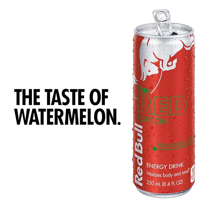 Red Bull Red Edition Energy Drink Watermelon with 80mg Caffeine plus Taurine &amp B Vitamins 8.4 Fl Oz 2 Packs of 12 Cans (Pack of 24)