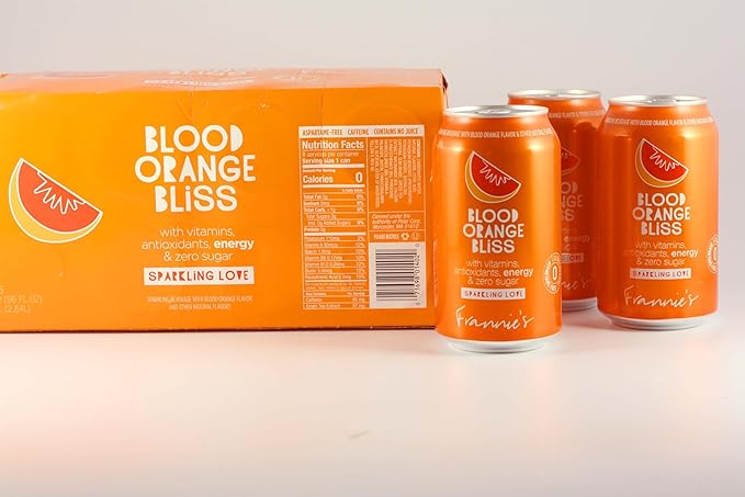 KauffmanTreats Frannie Sparkling Beverage- Zero Calories &amp Sugar Aspertame Free: 8-Ct 12 Oz. Cans (Blood Orange Bliss)