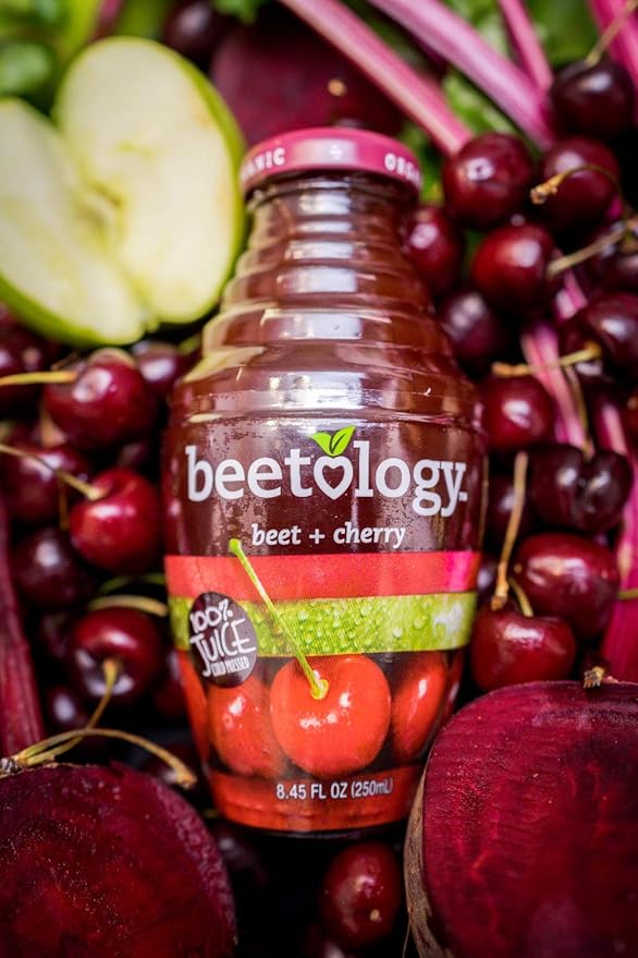 Beetology Organic Beet and Cherry Juice 8.45oz (6 Pack) | 100% Cold Pressed | Heart Healthy | Nutrient Packed Vegetable Juice | Vibrant Flavor