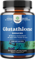 Reduced Glutathione Supplement with Milk Thistle - 1000mg per Serving Pure L Glutathione with Alpha Lipoic Acid &amp Milk Thistle Silymarin for Skin Radiance Liver Support &amp Immune Support - 60