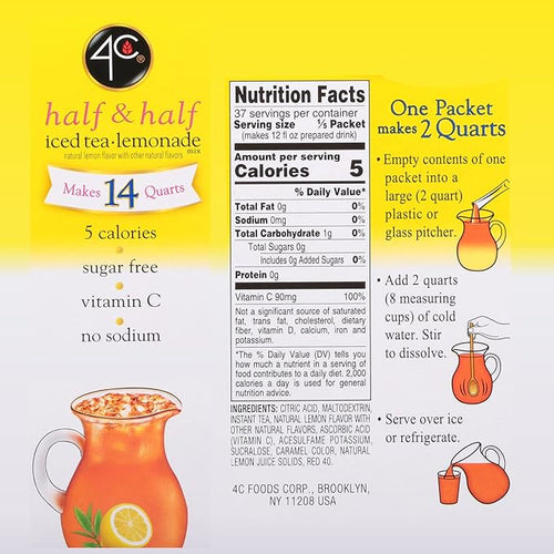 4C Pitcher Packs Half &amp Half 8 Pack Makes 14 Quarts Sugar Free Powder Drink Mix Refreshing Water Flavorings Makes 2 Quarts Each Packet