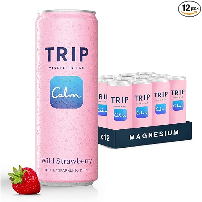 TRIP Lightly Sparkling Adaptogen Drink Non Alcoholic Drink with Magnesium Ashwagandha Lions Mane &amp L Theanine No Added Sugar Mocktail Vegan Wild Strawberry 12 Oz 12Pk