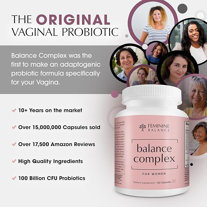 Balance Complex 17-in-1 Vaginal Health 100 Billion Probiotics for Women pH Balance with Cranberry &amp D-Mannose | Promote Urinary Tract Health for Vaginal Odor &amp Vaginal Flora 60 Capsules (Pack