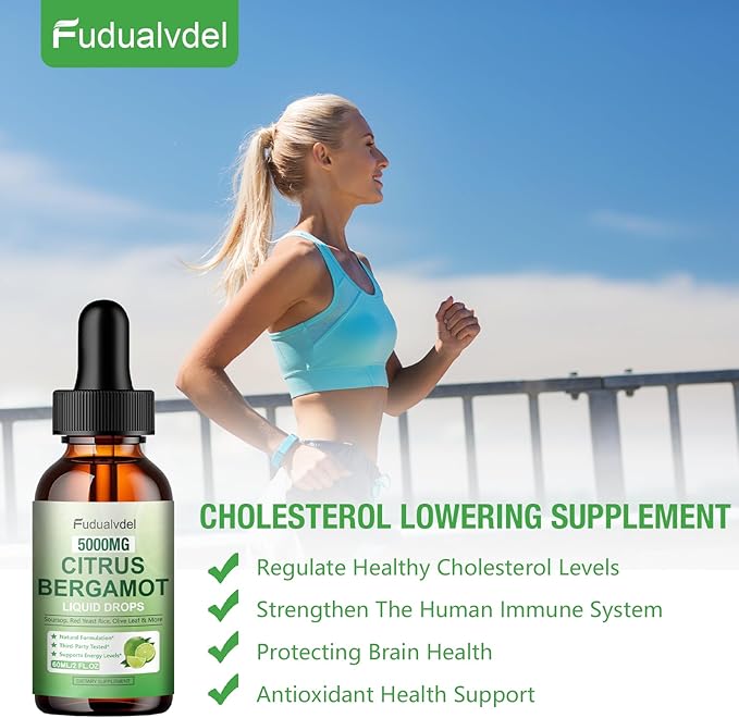 2 Packs 5000mg Citrus Bergamot Liquid DropsReduce Triglycerides Bergamot Supplement for High Cholesterol Immune Support for Anti AgingAntioxidantLime BitterNatural Olive Leaf Extract4 Fl Oz