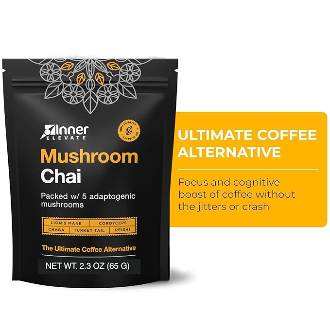 Inner Elevate Superfood Mushroom Chai - Ultimate Coffee Alternative - Adaptogenic Mushroom Tea Drink with Lion's Mane Cordyceps Chaga Reishi Turkey Tail (35 Servings)