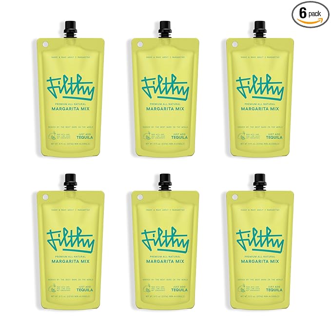 Filthy Margarita Mix Premium Cocktail Mixer All-Natural Non-GMO Vegan &amp Gluten-Free Made with 100% Fresh Florida Lime Juice and Organic Agave Nectar from Jalisco Mexico 8 Oz Pouch 6 Pack