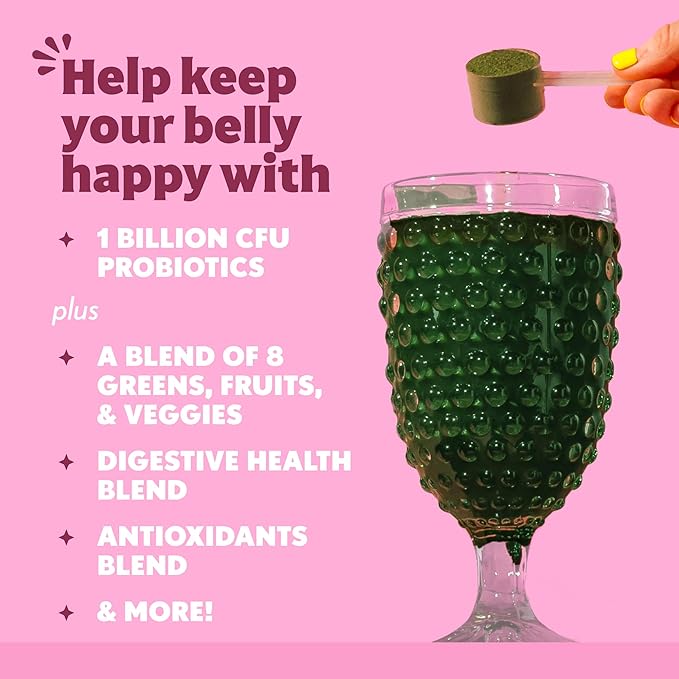 Amazing Grass Sweet Greens and Superfoods Powder for Digestive Health Greens Powder Digestive Enzymes Probiotics Spirulina Chlorella Summer Berry 30 Servings